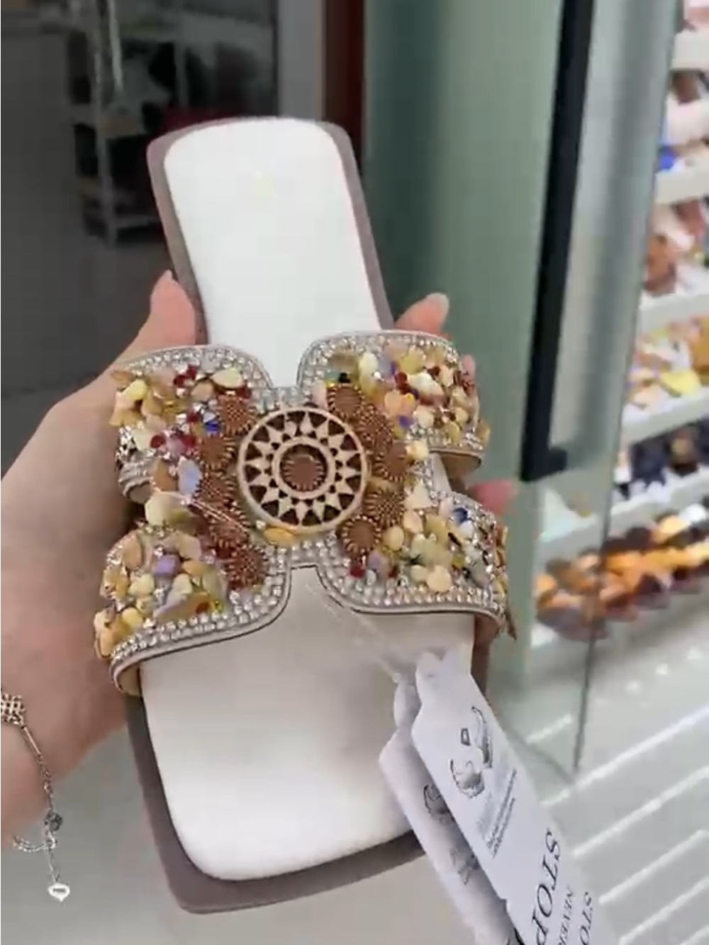 Embellished Yellow Floral Slide Sandals - Women